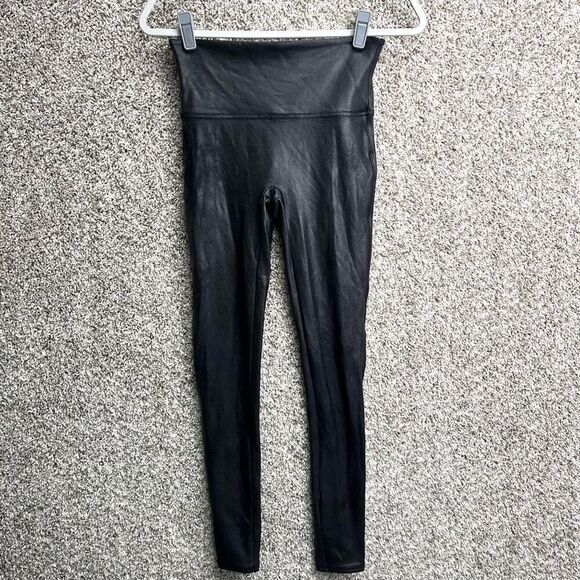SPANX Leggings Women’s Medium SPANXshape Faux Leather Black Metallic - Picture 1 of 9